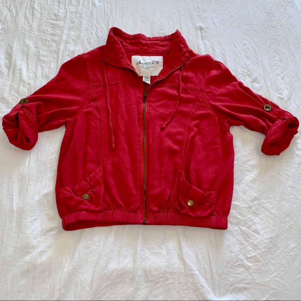 AMERICAN RAG Red Zip Up Cargo style Jacket